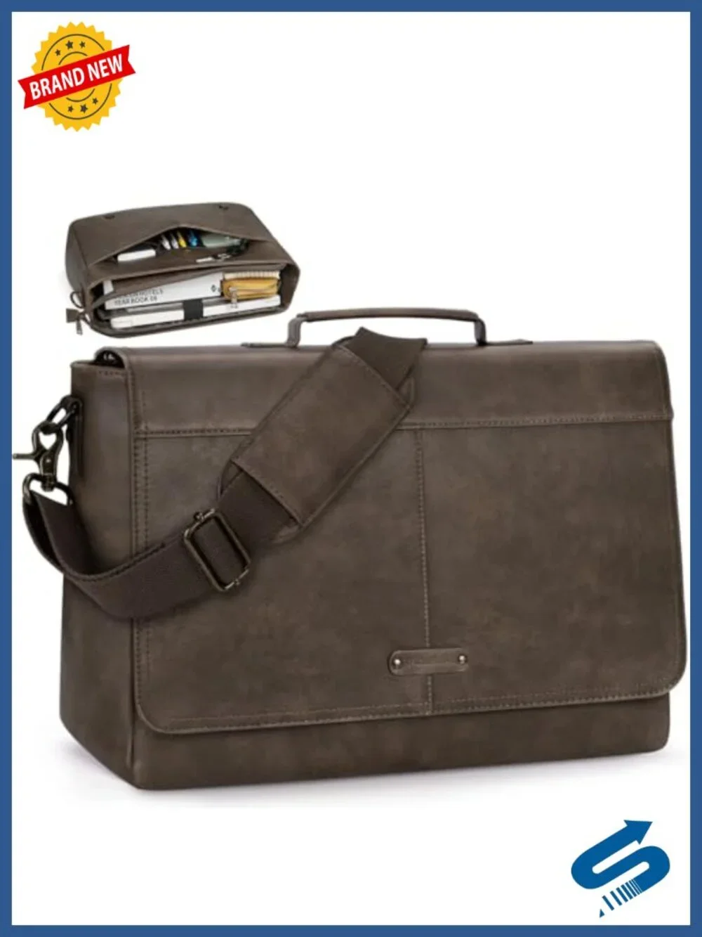 Vintage Messenger Bag for Men PU Leather Laptop Bag 15.6